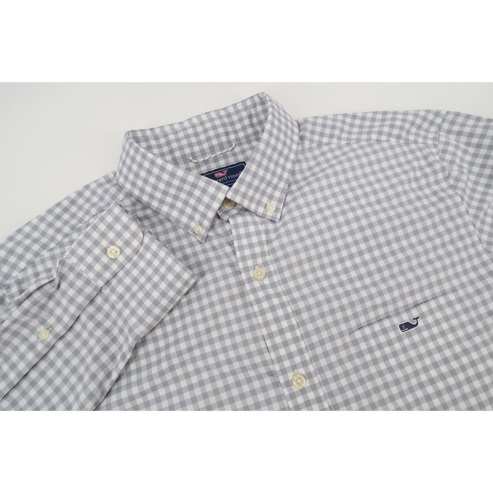 Vineyard Vines Performance Tucker Shirt Mens Large Gray Gingham Button Down